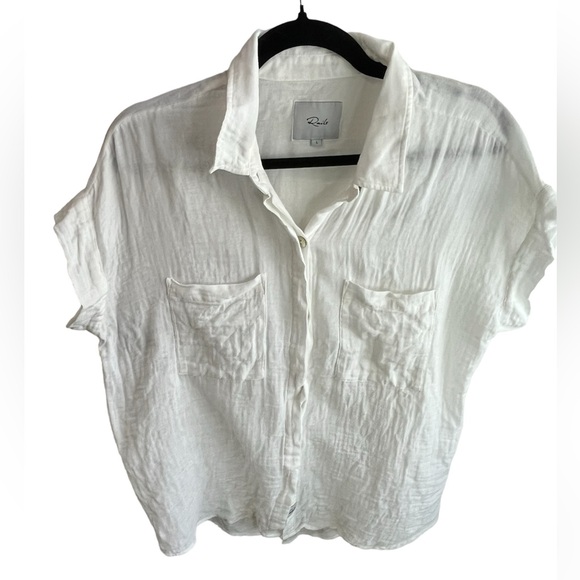 Rails Cito True White Organic Cotton Slub Cotton Short Sleeve Button Down Large - Picture 1 of 10